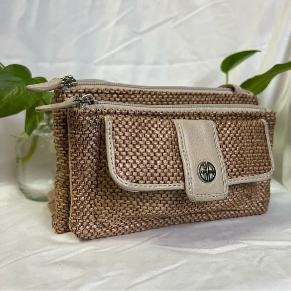 Giani Bernini Beige Leather Straw Crochet Wallet Wristlet Crossbody Mini Bag - Picture 13 of 16